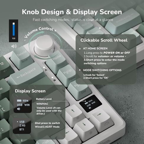 لوحة مفاتيح ميكانيكية لاسلكية RK ROYAL KLUDGE M75 مع شاشة OLED ومقبض 2.4 جيجا هرتز/BT5.1/لوحة مفاتيح سلكية للألعاب 75% غطاء مفاتيح PBT مطبوع على الجانب 81 مفتاحًا، مفتاح سحابي قابل للتبديل بإضاءة خلفية RGB in Saudi Arabia