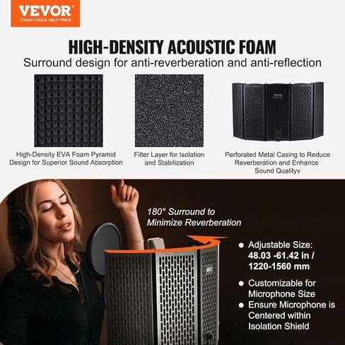 VEVOR Microphone Isolation Ball, High-Density Acoustic Foam, Windscreen Isolation Shield with Dual-Layered Pop Filter, for φ1.57 to 2.36 in Microphones Vocal Isolation Booth Noise Reflection Reduction in Saudi Arabia