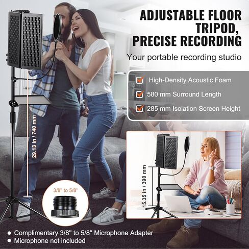 VEVOR Microphone Isolation Ball, High-Density Acoustic Foam, Windscreen Isolation Shield with Dual-Layered Pop Filter, for φ1.57 to 2.36 in Microphones Vocal Isolation Booth Noise Reflection Reduction in Saudi Arabia