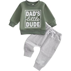 Infant Toddler Baby Boy Outfit Color Block Little Dude Sweatshirt Pullover Jogger Pants Fall Winter Clothes Set
