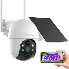 TMEZON Security Cameras Outdoor Wireless, Solar Security Cameras Outdoor, 4MP FHD Home Security System Battery Powered, 2-Cam Kit 360° Pan & Tilt, No Monthly Fee, Easy Setup