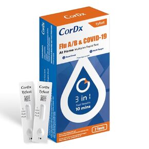 CorDx TyFast 10 Mins Flu A/B & Covid-19 Multiplex Rapid Test, Results in 10 Minutes—Precision Skip The 15 Wait, FDA Authorized, at Home 3-in-1 Combo Kit, 5 Tests, Use-Friendly & No Discomfort