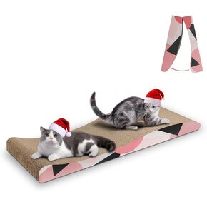 ComSaf Wave Curved Cat Scratching Pad, Foldable Cat Scratcher Cardboard, Corrugated Scratch Pad, Long Scratching Lounge Bed for Cat Kitten Kitty, Protecting Furniture, Reversible