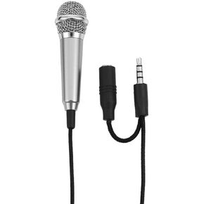Silver Mini Singing Mic Equipment 3.5mm Mini Condenser Microphone Phone Karaoke Mic Singing Mic Equipment Mini Handheld Microphone for Mobile Phone Laptop Notebook