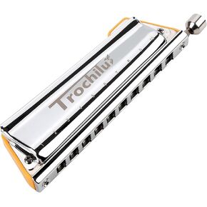 JDR Trochilus 10 Holes Chromatic Harmonica Key of Bb Armonica Chromonica Valveless Harp with Case for Adults Professionals Beginners Kids Teachers and Students Gift (Blues/Ritcher Tuning Key of Bb)