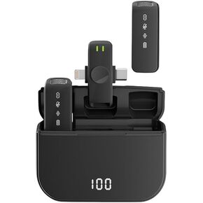 Wireless Lavalier Microphone 2 pcs,Support iPhone, Android Phone(2 in 1),Automatic Connection, LED Digital Display