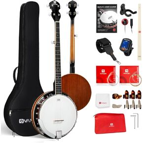 Vangoa 5 String Banjo Full Size Kit, Classic Nylon String Banjos with Resonator Detachable Sapele Back, Remo Drum Head, Banjo Bundle w/Gig Bag, Music Gift for Beginner Adults Senior, Glossy Brown