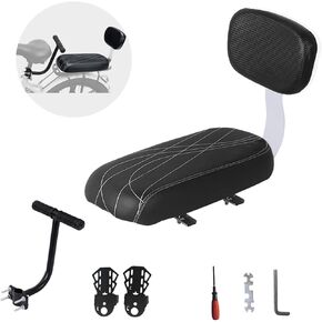 Universal Bike Back Seat Cushion Armrest Footrest Set,PU Leather Soft Cushion Bike Passenger seat,Bike Seat with Back Including Cushion and Backrest, Armrest Handrail, Footrests, Bell