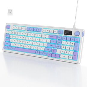 96% Wireless Keyboard with Number Pad and Knob,3-Modes Wired/Bluetooth 5.0/2.4G 98 Keys ABS Ball Caps RGB Quiet Mechanical Feel Membrane Gaming Keyboard for Win/Mac（Matcha）