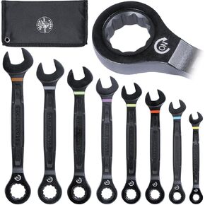 Klein Tools 69408G Ratcheting Combination Wrench Set, SAE, 5/16 to 3/4 Inch, 90-Tooth Steel Alloy with Foam Pouch, 8-Piece