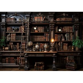 BINQOO Vintage Bookshelf Backdrop 7x5ft Medieval Classic Books Bookshelf Photography Background Gothic Artistic Bookshelf Wall Backdrops Ancient Library Backdrop Photo Decor Booth Prop