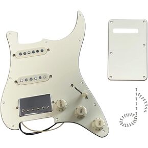 Fully Loaded Pick Guard for Strat Style Guitars, Prewired Pickguard with Vintage Tone SSH Pickups Set, Pre-wired Alnico 5 Single Coil Single Coil Humbucker Pups with CTS Pots, Off White