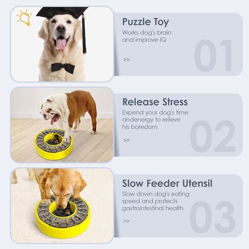 Super Design Interactive Dog Puzzle Toys Slow Feeder Dog Bowls for Medium Large Breed - Dog Food Treat Feeding Toys for IQ Training Dog Mental Enrichment Treat Puzzle - Yellow in Kuwait