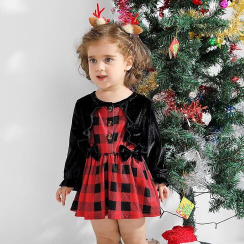 ملابس للفتيات حديثي الولادة لعيد الميلاد وعيد الشكر فستان رومبير بأكمام طويلة وأزرار ملابس الخريف والشتاء من 0 إلى 24 شهرًا in Kuwait