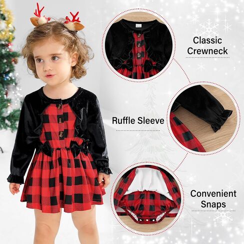 ملابس للفتيات حديثي الولادة لعيد الميلاد وعيد الشكر فستان رومبير بأكمام طويلة وأزرار ملابس الخريف والشتاء من 0 إلى 24 شهرًا in Kuwait