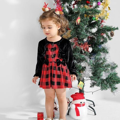 ملابس للفتيات حديثي الولادة لعيد الميلاد وعيد الشكر فستان رومبير بأكمام طويلة وأزرار ملابس الخريف والشتاء من 0 إلى 24 شهرًا in Kuwait