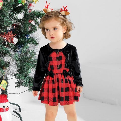 ملابس للفتيات حديثي الولادة لعيد الميلاد وعيد الشكر فستان رومبير بأكمام طويلة وأزرار ملابس الخريف والشتاء من 0 إلى 24 شهرًا in Kuwait