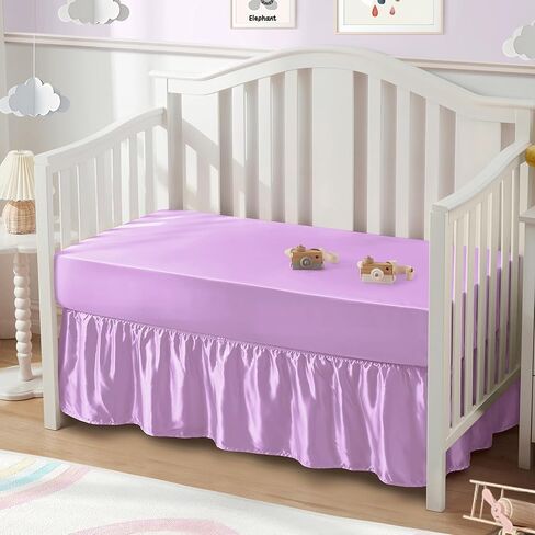 SiinvdaBZX 2-Piece Set Satin Crib Sheets & Crib Bed Skirt, Pink | 52" x 28" Silky Soft Ruffled Baby Crib Skirt with Adjustable Elastic 14" Drop, Fit for Standard Crib & Toddler Bedding in Saudi Arabia