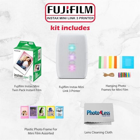 حزمة طابعة Fujifilm Instax Mini Link 3 (وردي وردي) مع فيلم Fujifilm Instax Mini Film (20 ورقة)، إطارات صور معلقة، إطار صورة أعلى الطاولة للفيلم الصغير in Saudi Arabia