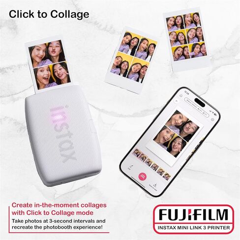 حزمة طابعة Fujifilm Instax Mini Link 3 (وردي وردي) مع فيلم Fujifilm Instax Mini Film (20 ورقة)، إطارات صور معلقة، إطار صورة أعلى الطاولة للفيلم الصغير in Saudi Arabia