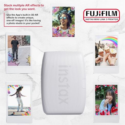 حزمة طابعة Fujifilm Instax Mini Link 3 (وردي وردي) مع فيلم Fujifilm Instax Mini Film (20 ورقة)، إطارات صور معلقة، إطار صورة أعلى الطاولة للفيلم الصغير in Saudi Arabia