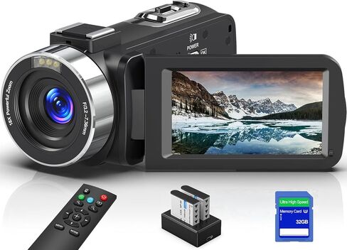 Camcorder with IR Night Vision, Perfect for Vlogging, 18X Zoom, WiFi Functionality, and a User-Friendly 3.0'' Touch Screen. Includes a 32GB SD Card, Microphone（White） in Saudi Arabia