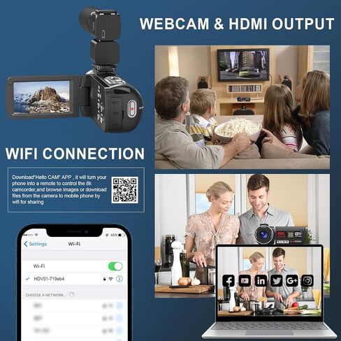Camcorder with IR Night Vision, Perfect for Vlogging, 18X Zoom, WiFi Functionality, and a User-Friendly 3.0'' Touch Screen. Includes a 32GB SD Card, Microphone（White） in Saudi Arabia