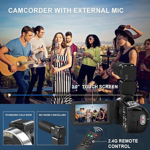 Camcorder with IR Night Vision, Perfect for Vlogging, 18X Zoom, WiFi Functionality, and a User-Friendly 3.0'' Touch Screen. Includes a 32GB SD Card, Microphone（White） in Saudi Arabia