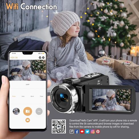Camcorder with IR Night Vision, Perfect for Vlogging, 18X Zoom, WiFi Functionality, and a User-Friendly 3.0'' Touch Screen. Includes a 32GB SD Card, Microphone（White） in Saudi Arabia
