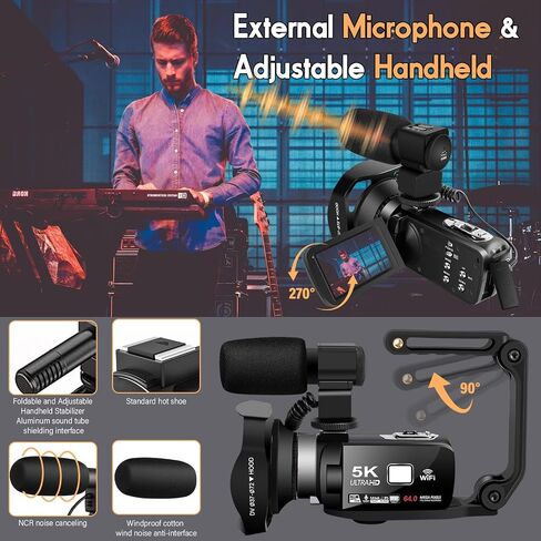 Camcorder with IR Night Vision, Perfect for Vlogging, 18X Zoom, WiFi Functionality, and a User-Friendly 3.0'' Touch Screen. Includes a 32GB SD Card, Microphone（White） in Saudi Arabia