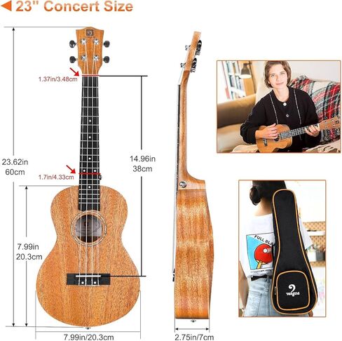 Vangoa Dark Concert Ukelele 23" Adult Beginner Set, KOA Acacia 23 Inch Ukelele Kit, Professional Acoustic Ukulele for Adults Kids, Hawaiian Uke Starter Kit in Kuwait