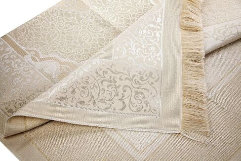 Muslim Prayer Rug and Beads with Elegant Slub Fabric Bag | Janamaz | Sajadah | Soft Islamic Prayer Rug | Islamic Gifts | Prayer Carpet Mat, Taffeta Fabric, Ecru in Kuwait