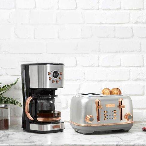 Haden 4 Slice Wide Slot Toaster with Removable Crumb Tray and 1.7L Stainless Steel Body Retro Electric Kettle Kitchen Appliance Set, Black/Chrome in Saudi Arabia