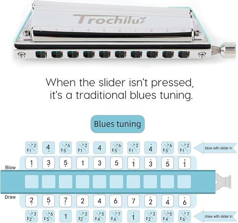 JDR Trochilus 10 Holes Chromatic Harmonica Key of Bb Armonica Chromonica Valveless Harp with Case for Adults Professionals Beginners Kids Teachers and Students Gift (Blues/Ritcher Tuning Key of Bb) in Saudi Arabia