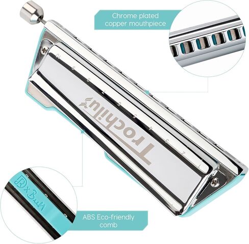 JDR Trochilus 10 Holes Chromatic Harmonica Key of Bb Armonica Chromonica Valveless Harp with Case for Adults Professionals Beginners Kids Teachers and Students Gift (Blues/Ritcher Tuning Key of Bb) in Saudi Arabia