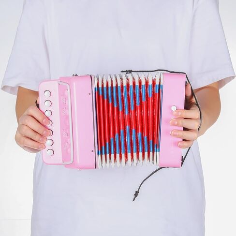 MECCANIXITY Accordion 10 Keys Button Accordion Mini Musical Instrument Gifts for Adults Beginners Educational, Light Pink in Saudi Arabia