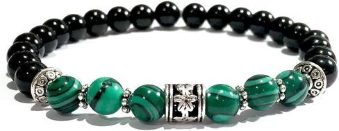 Small Handmade Malachite and Black Tourmaline Healing Bracelet 6.5 Inches in Saudi Arabia