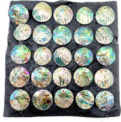 ABCGEMS Gem-Quality New Zealand Silvery Abalone Shell Pendant (Carved From the Thickest Nacre Part of the Paua Shell) Top-Drilled Reversible Concave-Convex 35-40mm Coin (Matching Pair) in Kuwait