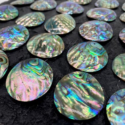ABCGEMS Gem-Quality New Zealand Silvery Abalone Shell Pendant (Carved From the Thickest Nacre Part of the Paua Shell) Top-Drilled Reversible Concave-Convex 35-40mm Coin (Matching Pair) in Kuwait