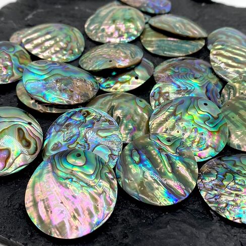 ABCGEMS Gem-Quality New Zealand Silvery Abalone Shell Pendant (Carved From the Thickest Nacre Part of the Paua Shell) Top-Drilled Reversible Concave-Convex 35-40mm Coin (Matching Pair) in Kuwait