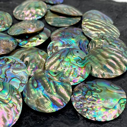 ABCGEMS Gem-Quality New Zealand Silvery Abalone Shell Pendant (Carved From the Thickest Nacre Part of the Paua Shell) Top-Drilled Reversible Concave-Convex 35-40mm Coin (Matching Pair) in Kuwait