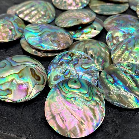 ABCGEMS Gem-Quality New Zealand Silvery Abalone Shell Pendant (Carved From the Thickest Nacre Part of the Paua Shell) Top-Drilled Reversible Concave-Convex 35-40mm Coin (Matching Pair) in Kuwait