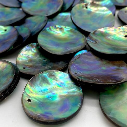 ABCGEMS Gem-Quality New Zealand Silvery Abalone Shell Pendant (Carved From the Thickest Nacre Part of the Paua Shell) Top-Drilled Reversible Concave-Convex 35-40mm Coin (Matching Pair) in Kuwait