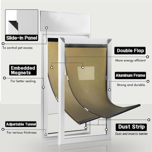 Large Dog Door for Door - Aluminum Doggie Doors for Large Dogs - Large Dog Door for Exterior Doors with Weather Proof Flap, Security Panel in Saudi Arabia