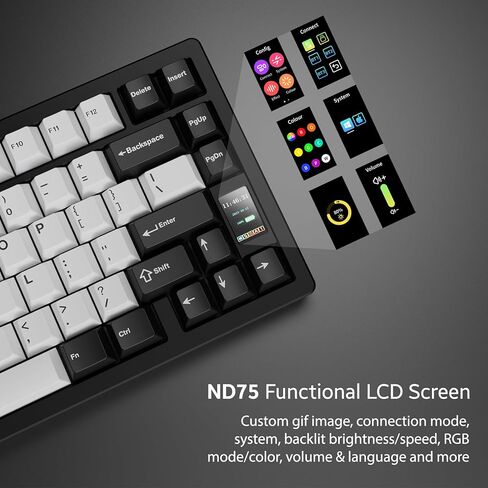 Chilkey ND75 Aluminum Keyboard 75% Percent Wireless Gaming Mechanical Keyboard with LCD Screen, Quick Assembly, BT/2.4G/USB-C, Hot Swappable Per-Key RGB Custom Keyboard for Windows, MacOS in Kuwait