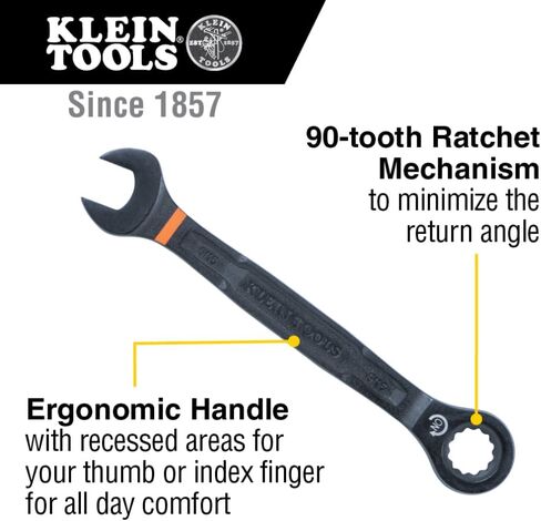 Klein Tools 69408G Ratcheting Combination Wrench Set, SAE, 5/16 to 3/4 Inch, 90-Tooth Steel Alloy with Foam Pouch, 8-Piece in Kuwait