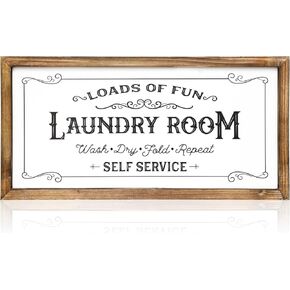 Large Laundry Sign for Laundry Decor, Loads of Fun Laundry Room Wooden Sign, 24 x 12 Inches Wood Framed Farmhouse Laundry Room Wall Decor
