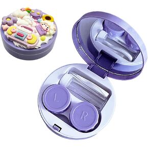 Contact Lens Case with Cleaner Washer,Contact Case with Mirror Tweezers Remover Tool Solution Bottle for Travel (Purple)
