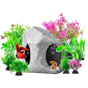 10Pcs Aquarium Hideaway Rock Cave Fish Tank Decorations quarium,Betta Toys Hideout Stones House,Safe and Non-Toxic Ceramic Fish Tank Ornaments