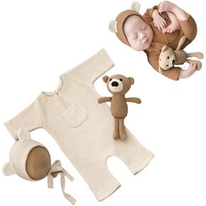 Newborn Photography Outfits Boy Cute Bear Hats Pants with Doll Photoshoot Props Outfits New Born Boy Hat Clothes Set in Kuwait